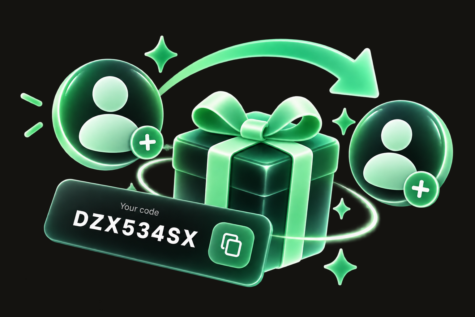 A preview of Mentor's referral screen: a gift and a code you can share, once the app ships.